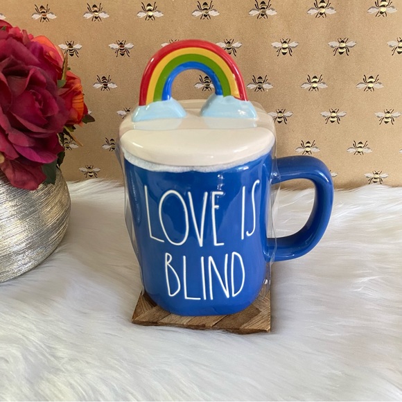 Rae Dunn LOVE IS BLIND Mug With Rainbow Topper - Picture 2 of 5
